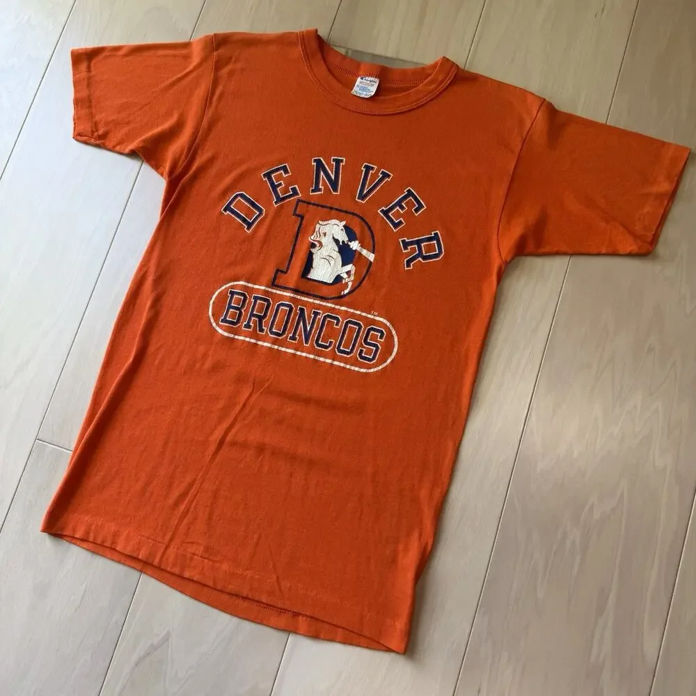 Vintage Denver Broncos Shirt Medium Orange 80s Champion Made in USA NFL Elway - Picture 7 of 7
